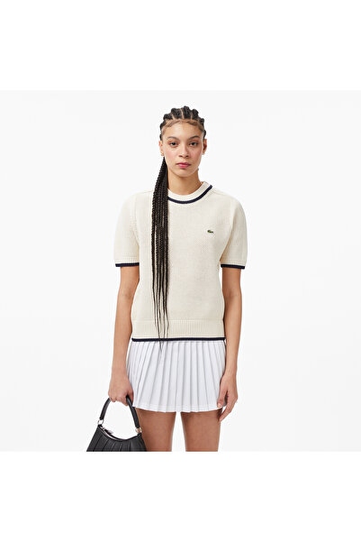 Lacoste Kadın Classic Fit Bisiklet Yaka Krem Bluz