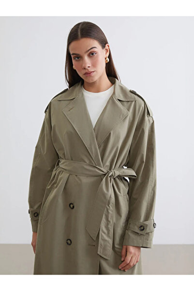 LC Waikiki Khaki Double-Breasted Collar Women's Trench Coat
