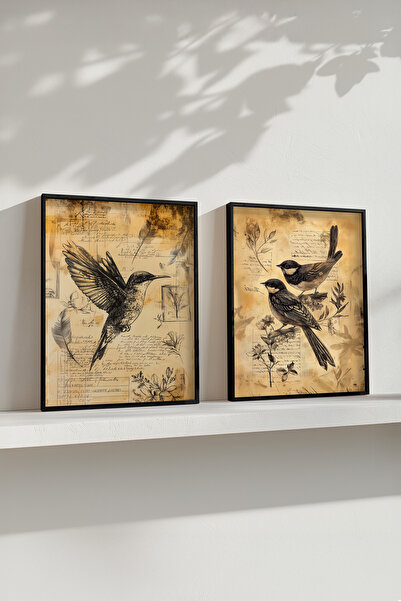 STARYUNA Set de pictură cu două tablouri cu tematică vintage cu păsări și sch...