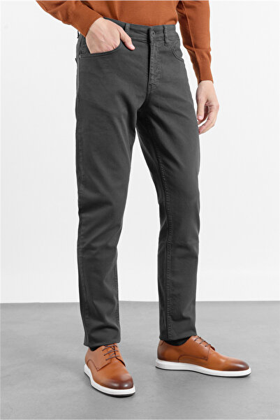 İmza Anthracite 5 Pocket Straight Leg Gabardine Slim Fit Cotton Pack Trousers...