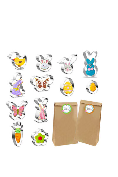 OEM Set of 24 Easter themed cake tins, silver/brown, stainless steel/paper