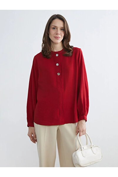 LC Waikiki Red Judge Collar Textured Women's Shirt