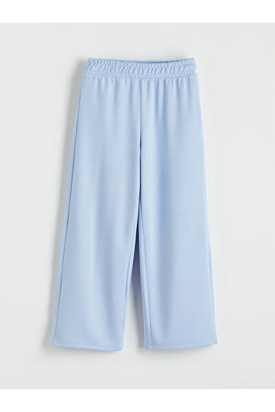 LC Waikiki Blue Wide-Legged Girls' Sweatpants with Elastic Waist