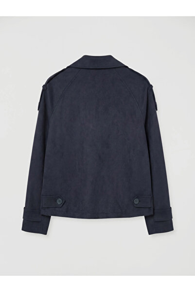 LC Waikiki Navy Blue Oversize Women's Suede Look Trench Coat