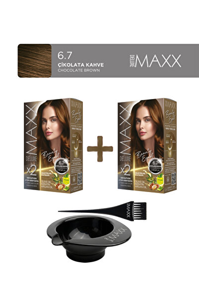 MAXX DELUXE 2'li Paket Beauty Expert Set Boya 6.7 Çikolata Kahve, Boya Tası v...