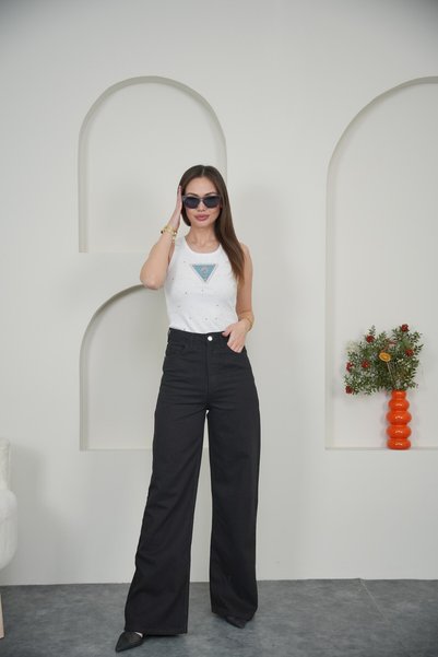 sahraozluk Wide Leg High Waist Black Jeans