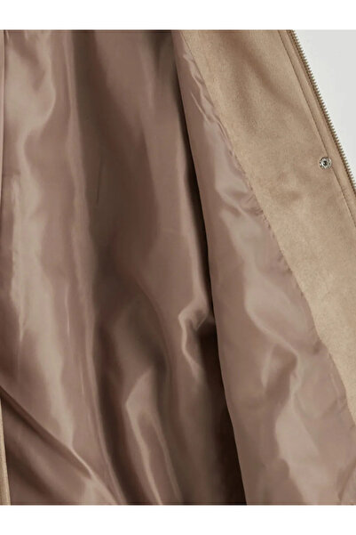 LC Waikiki Beige Mock Neck Women's Suede Look Coat