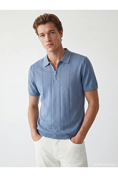 LC Waikiki Blue Polo Neck Short Sleeve Men's Knitwear Sweater