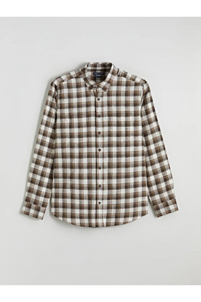 LC Waikiki Brown Regular Fit Plaid Men's Shirt