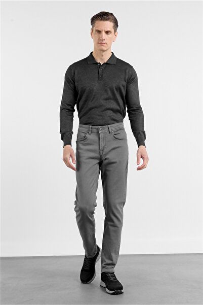 İmza Pantaloni afumati bumbac cu 5 buzunare, croială dreaptă slim fit casual ...