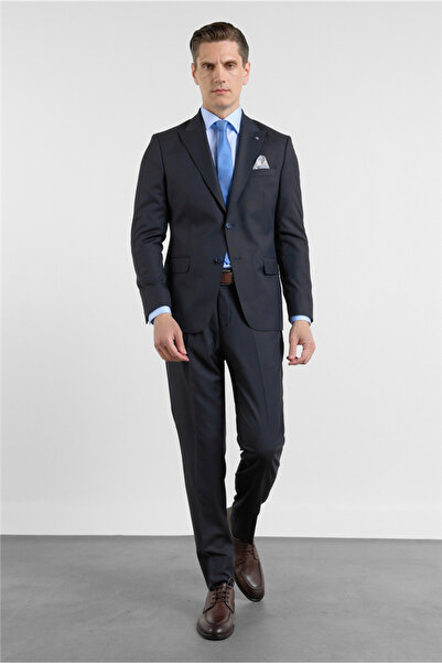 İmza Navy Blue Sword Collar Plain Pattern 6 Drop Slim Fit Stretchy Suit 10012...