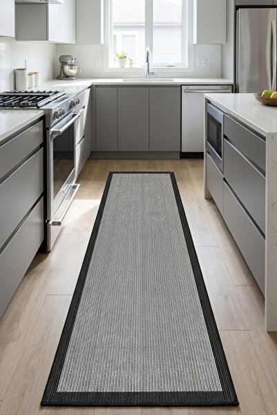 VOPTEKS Siyah Halı Mutfak Halısı Makinede Yıkanabilir Kaymaz Taban Halı