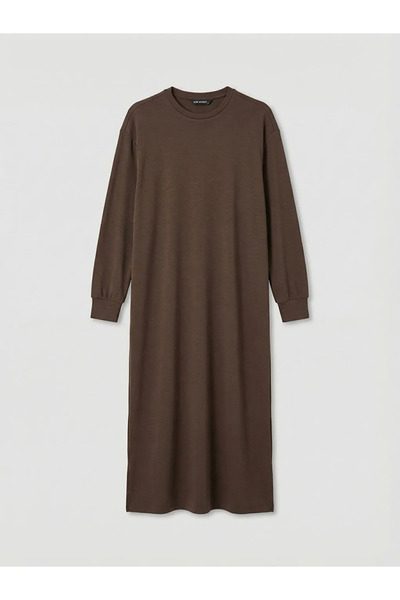 LC Waikiki Burgundy Crew Neck Slit Sweat Dress