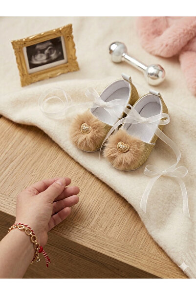 UMUTUN DOLABI Lüks Taşlı ve Peluş Detaylı Kız Bebek Panduf - Özel Gün Ayakkabısı
