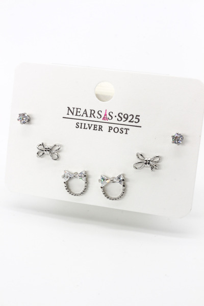 Nearsis مجموعة من مرصّع بالأحجار أقراط على شكل فيونكة من الزركون
