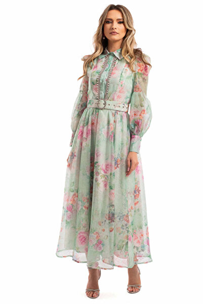 Miyu Organza dress with print and rhinestones