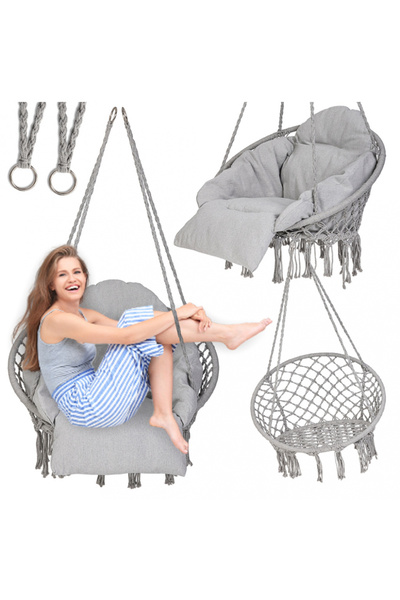 Ikonka Leagan suspendat pentru curte sau gradina XXL, cu perna inclusa, Grey