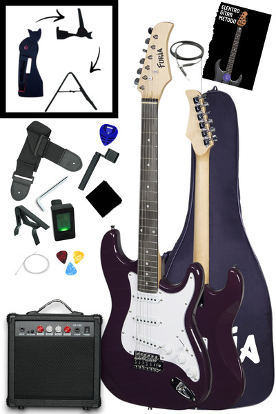 Furia FT-30901PR SSS Manyetikli Purple (Mor) 4/4 Tam Boy Elektro Gitar Setli