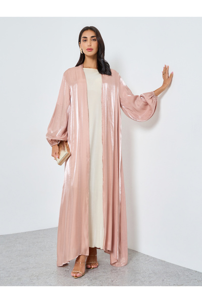Amirah By Styli Shimmer Satin Volume Sleeve Abaya