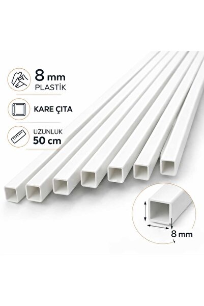 Proton 2 adet beyaz plastik kare çıta 8mm 50cm