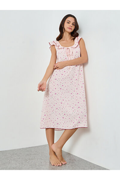 Styli Floral Print Ruffle Neck Sleeveless Nightdress