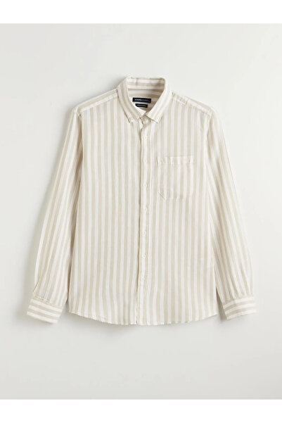 LC Waikiki Green Regular Fit Striped Dobby Men's Shirt