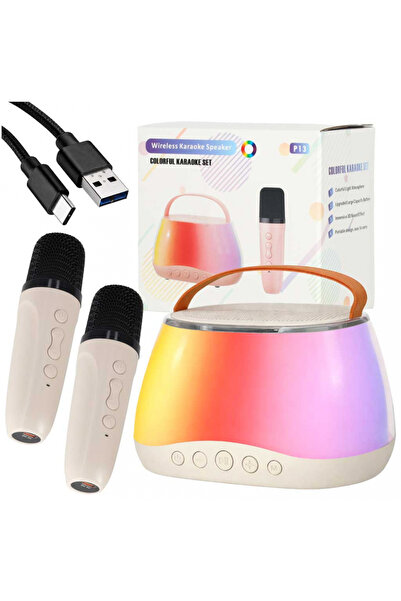 Ikonka Set karaoke pentru copii, boxa portabila bluetooth cu 2 microfoane, il...