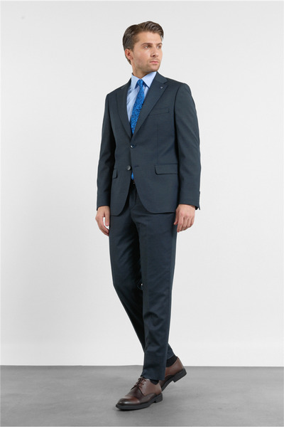 İmza Dark Navy Blue Mono Collar Plain Pattern 6 Drop Comfort Fit Stretchy Wai...