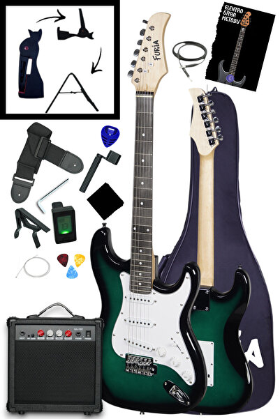 Furia FT-30901GRB SSS Manyetikli Greenburst ( Yeşil-Siyah) 4/4 Tam Boy Elektr...