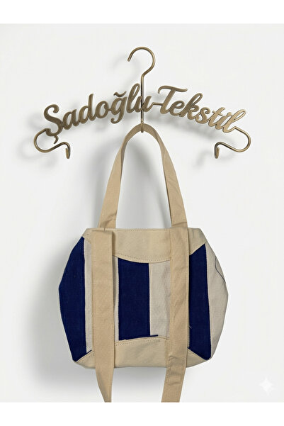 Şadoğlu Tekstil Navy Blue White Striped Large Size Canvas Beach and Casual Sh...