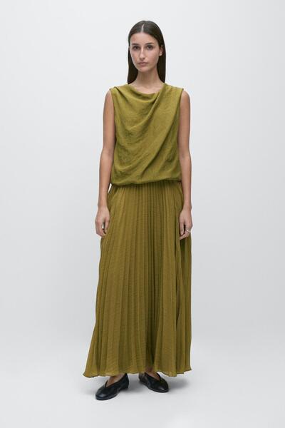 Massimo Dutti Uzun kombine pilili detaylı elbise