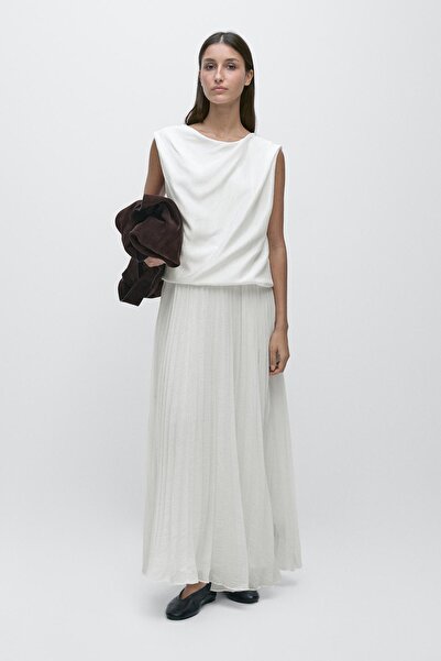 Massimo Dutti Uzun kombine pilili detaylı elbise