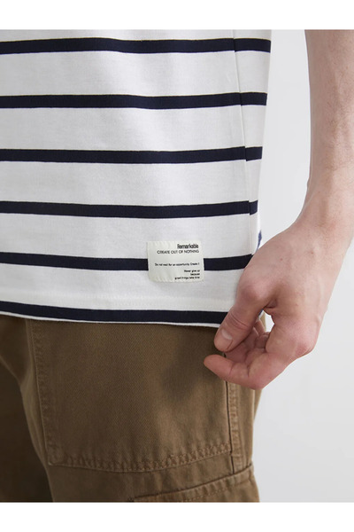 LC Waikiki Tricou pentru bărbați, albastru marin guler rotund cu dungi bumbac...