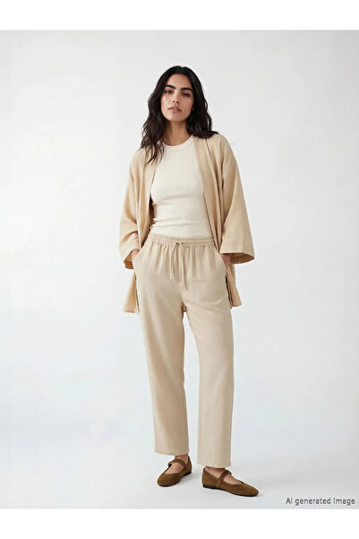 LC Waikiki Γυναικείο παντελόνι μπεζ ελαστική μέση