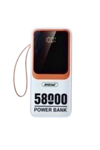 Andowl Baterie externă cu afișaj LED, 58000mAh, USB C și Lightning, albă