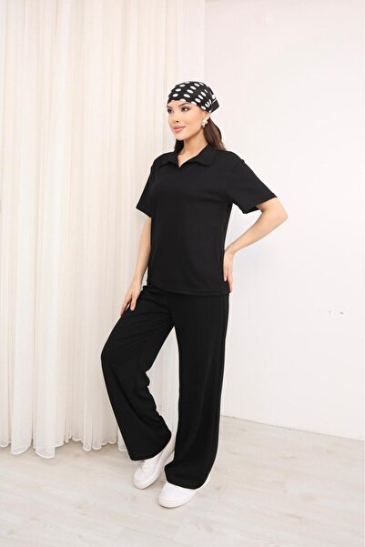 Elit Women's Modal Fabric Polo Collar Short Sleeve Bottom Top Set