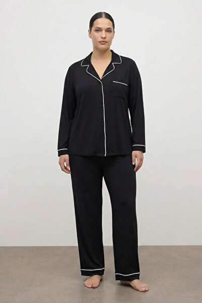 MYLİNE Kontrast Piped Combed Cotton Pajama Set