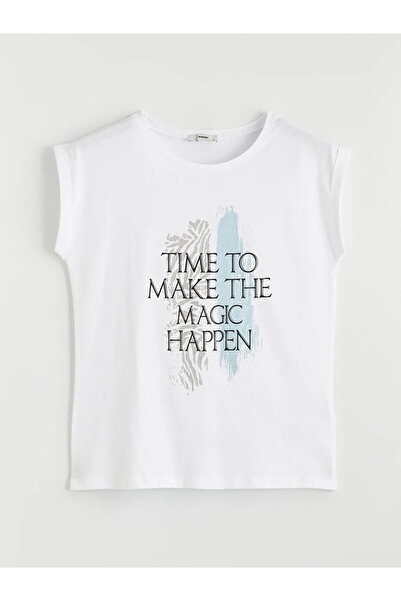 LC Waikiki Λευκό Κοντομάνικο T-Shirt Γυναικείο με Στρογγυλή Λαιμόκοψη