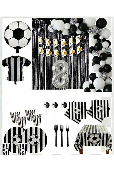 Mehca taraftar 8 kişilik siyah beyaz (BJK) 8 yaş balonlu doğum günü konsepti