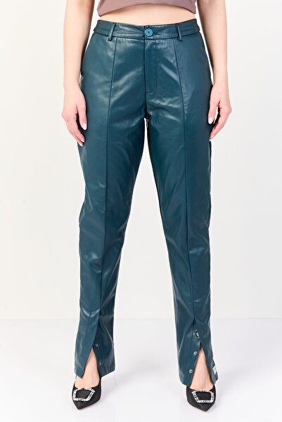 The Giving Movement Women Skinny Fit Solid Straight Leg Pants, Dark Green