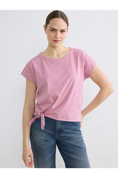 LC Waikiki Tricou sport pentru femei Lila guler rotund cu detaliu de legare