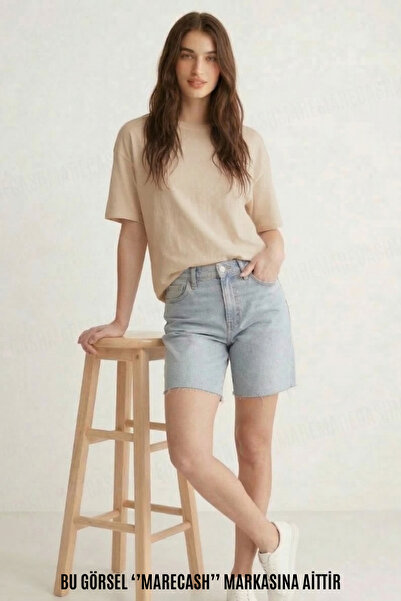 MARECASH تي شيرت نسائي مقاس كبير غير مطبوع بأكمام قصيرة وياقة دائرية صيفية