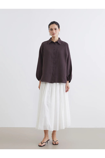 LC Waikiki Brown Textured Oversized Muslin Women's Shirt Tunic