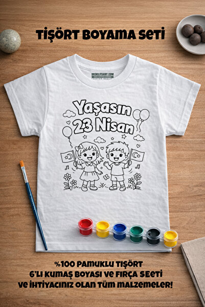 BaskılıTshirt Çocuk Tişört Boyama Seti – Bayram 23 Nisan Boyanabilir Tişört E...