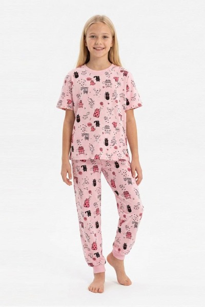 Pink Export Cat Fabric Printed Pajama Set