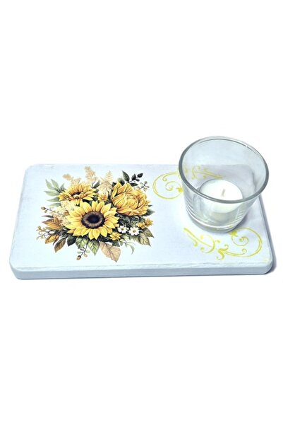 CrisArtDeco Suport de lumânare din lemn - Floarea-soarelui