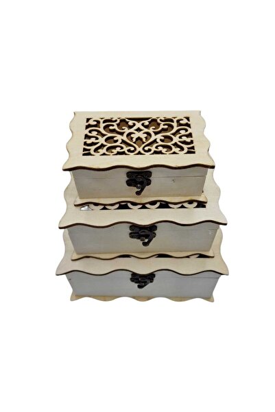 decotoys Cutii lemn 3/set perforate