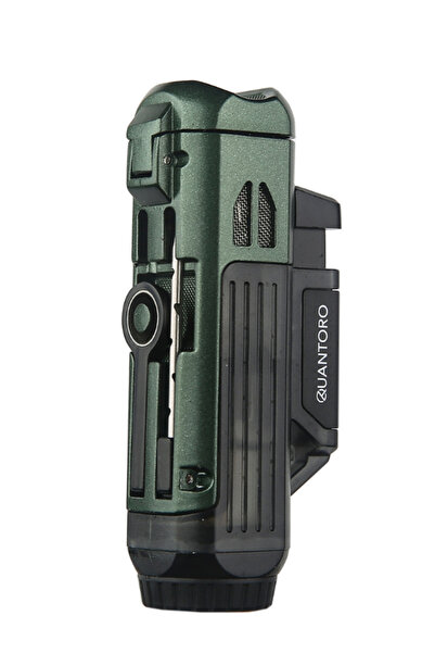 Quantoro Çift Torch Pürmüz Delicili/İğneli Yeşil Metal Puro Çakmağı - TRZ1184
