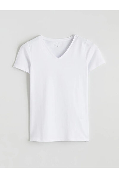 LC Waikiki Λευκό γυναικείο μπλουζάκι με λαιμόκοψη