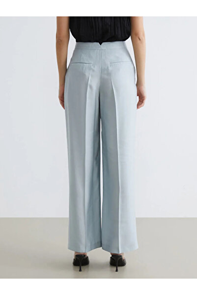 LC Waikiki Μπλε ψηλόμεσο γυναικείο παντελόνι με φαρδιά μπατζάκια